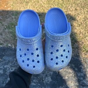purple glitter crocs
